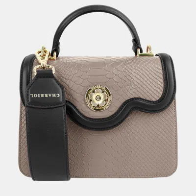 Pre-owned Charriol Stone/ Black Leather Laetitiaclassic Handbag In Beige