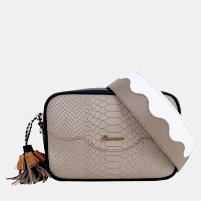 Pre-owned Charriol Stone/black Leather Palais Royal Crossbody In Beige