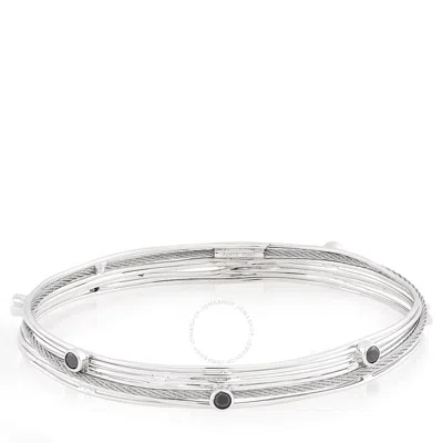 Charriol Tango Black Cz Stones Stainless Steel Cable Bangle In Metallic