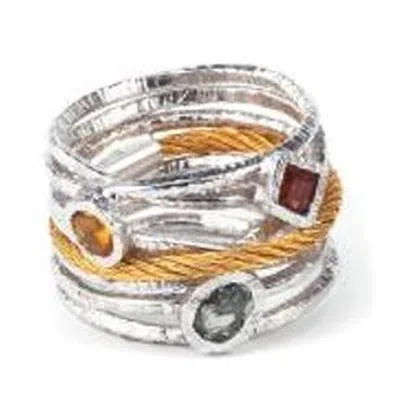Charriol Tango Sapphire Garnet Citrine Stainless Steel Yellow Pvd Cable Ring In Red   / Green / Yellow