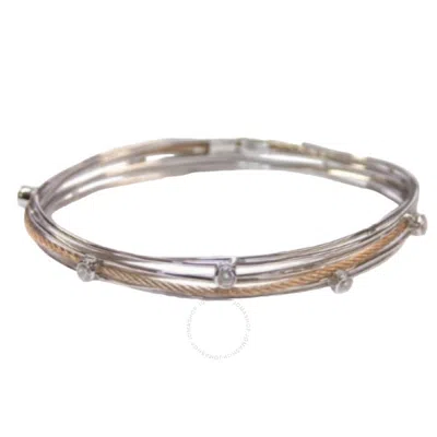 Charriol Tango White Cz Stones & Steel Rose Pvd Cable Bangle In Gold