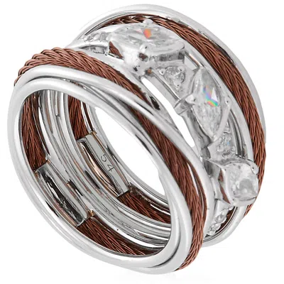 Charriol Tango White Cz Stones Stainless Steel Bronze Pvd Cable Ring In Metallic