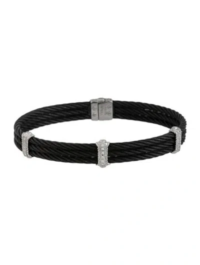 Pre-owned Charriol Three Diamond Station Cable Bracelet, 6.75" In Multicolor