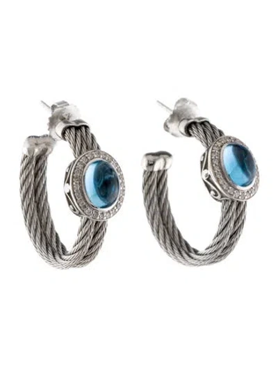 Pre-owned Charriol Topaz & Diamond Hoop Earrings In Multi