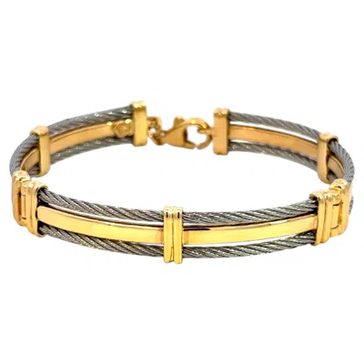 Pre-owned Charriol Two Tone Cable Bar Link Bracelet In 18k Yellow Gold And Stainless Steel