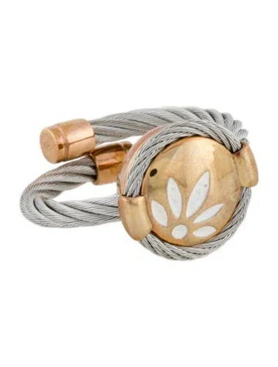 Pre-owned Charriol Two Tone Enamel Flower Cable Ring In Multi