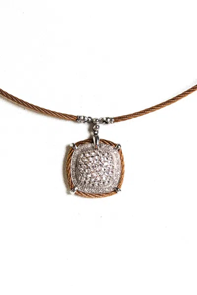 Charriol Womens Steel 18k White Gold Accent Topaz Pave Diamond Accent Square Pendant Necklace 17" In Silver