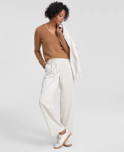 Charter Club 100% Cashmere Petite V-neck Long-sleeve Sweater, Created For Macy's In Brown