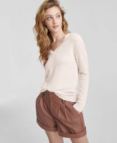 Charter Club 100% Cashmere Petite V-neck Long-sleeve Sweater, Created For Macy's In White