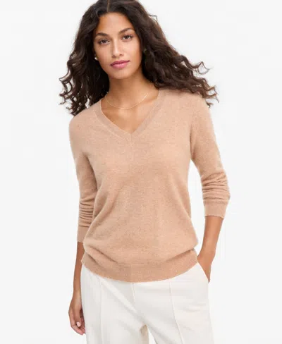 Charter Club 100% Cashmere Petite V-neck Long-sleeve Sweater, Created For Macy's In Neutral
