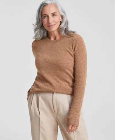 Charter Club 100% Cashmere Women's Long-sleeve Crewneck Sweater, Regular & Petites, Created For Macy's In Warm Praline Heather