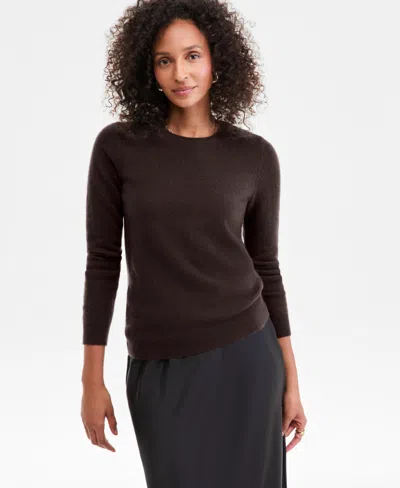 Charter Club 100% Cashmere Women's Petite Long-sleeve Crewneck Sweater, Created For Macy's In Brown