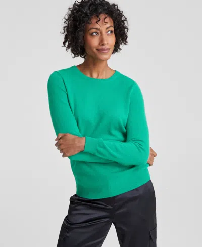 Charter Club 100% Cashmere Women's Petite Long-sleeve Crewneck Sweater, Created For Macy's In Green