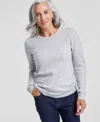 Charter Club 100% Cashmere Women's Petite Long-sleeve Crewneck Sweater, Created For Macy's In Ice Grey Heather