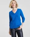 Charter Club 100% Cashmere Women's Petite V-neck Long-sleeve Sweater, Created For Macy's In Bright Marine
