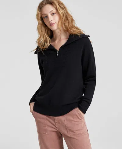 Charter Club 100% Cashmere Women's Quarter-zip Sweater, Created For Macy's In Classic Black