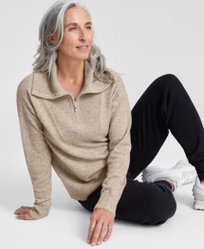 Charter Club 100% Cashmere Women's Quarter-zip Sweater, Created For Macy's In Pearl Taupe Heather
