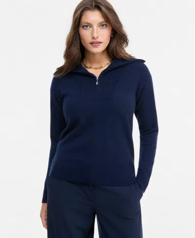 Charter Club 100% Cashmere Women's Quarter-zip Sweater, Created For Macy's In Admiral Navy