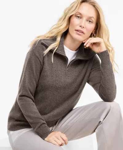 Charter Club 100% Cashmere Women's Quarter-zip Sweater, Created For Macy's In Frosted Mocha Heather