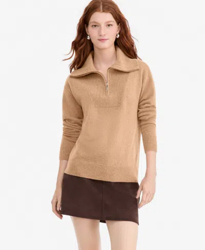 Charter Club 100% Cashmere Women's Quarter-zip Sweater, Created For Macy's In Heather Camel