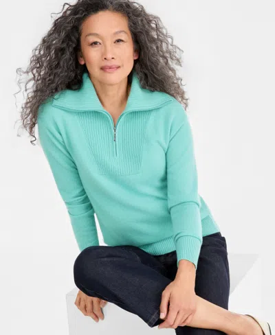 Charter Club 100% Cashmere Women's Quarter-zip Sweater, Created For Macy's In Seaside Slate