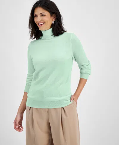 Charter Club 100% Cashmere Women's Petite Turtleneck Sweater, Created For Macy's In Hint Of Mint