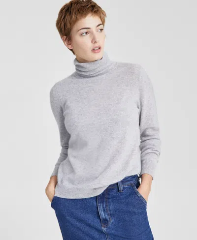 Charter Club 100% Cashmere Women's Turtleneck Sweater, Regular & Petites, Created For Macy's In Ice Grey Heather