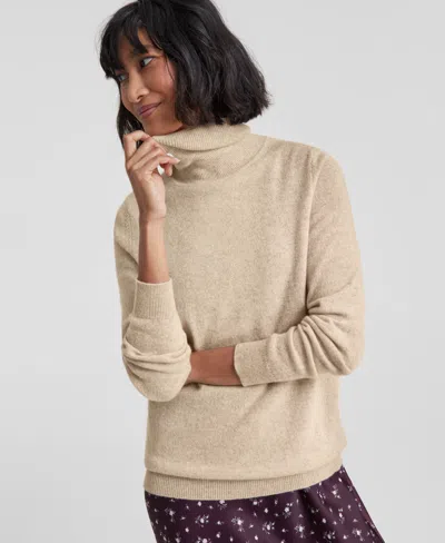 Charter Club 100% Cashmere Women's Petite Turtleneck Sweater, Created For Macy's In Pearl Taupe Heather