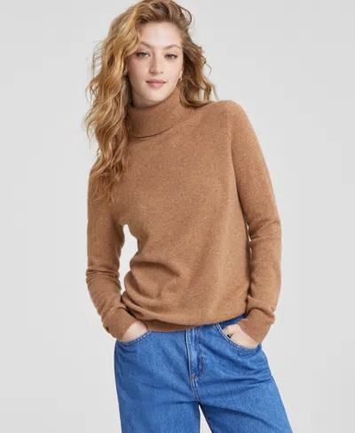 Charter Club 100% Cashmere Women's Turtleneck Sweater, Created For Macy's In Warm Praline Heather