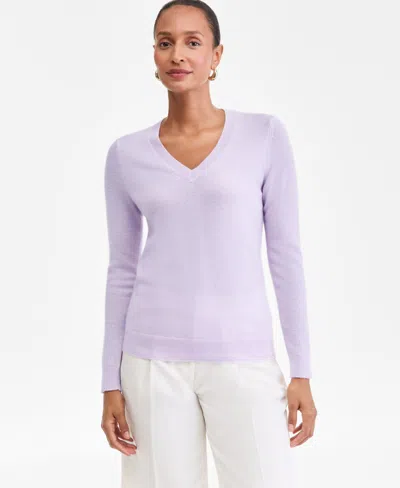 Charter Club 100% Cashmere Women's V-neck Long-sleeve Sweater, Macy's Exclusive In Purple