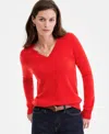 Charter Club 100% Cashmere Petite V-neck Long-sleeve Sweater, Created For Macy's In Red