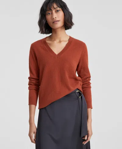Charter Club 100% Cashmere Women's V-neck Long-sleeve Sweater, Created For Macy's In Bronze Pecan
