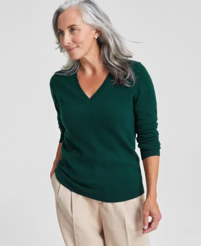 Charter Club 100% Cashmere Women's V-neck Long-sleeve Sweater, Created For Macy's In Deep Pine