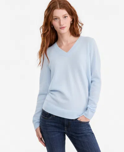Charter Club 100% Cashmere Women's V-neck Long-sleeve Sweater, Macy's Exclusive In Blue