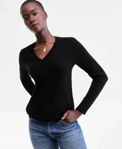 Charter Club 100 Cashmere Womens V Neck Long Sleeve Sweater Pxs Xxl Macys Exclusive In Black