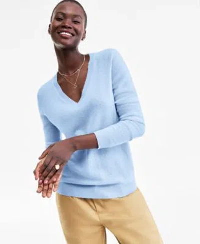 Charter Club 100 Cashmere Womens V Neck Long Sleeve Sweater Pxs Xxl Macys Exclusive In Blue