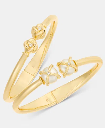 Charter Club 2-pc. Set Pave & Imitation Pearl Bangle Bracelets, Macy's Exclusive In Gold