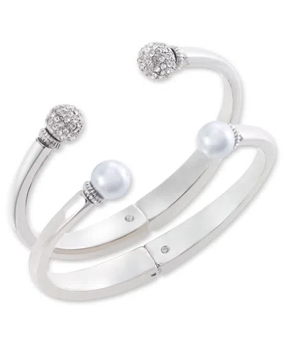Charter Club 2-pc. Set Pave Fireball & Pink Imitation Pearl Cuff Bracelets, Created For Macy's In Multi