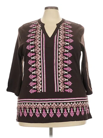 Pre-owned Charter Club 3/4 Sleeve Blouse In Brown