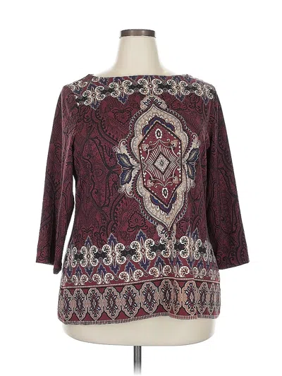 Pre-owned Charter Club 3/4 Sleeve Blouse In Burgundy