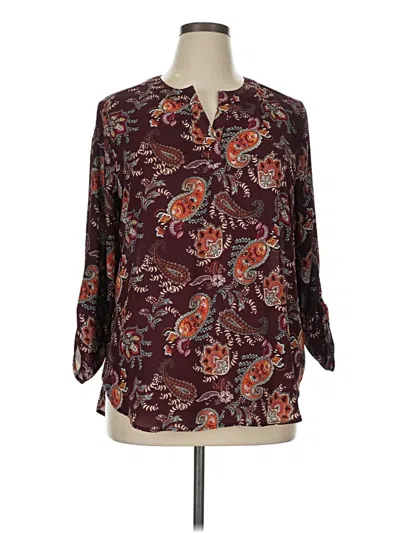 Pre-owned Charter Club 3/4 Sleeve Blouse In Burgundy