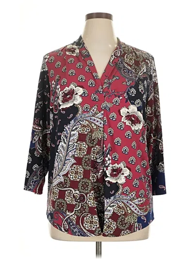 Pre-owned Charter Club 3/4 Sleeve Blouse In Burgundy
