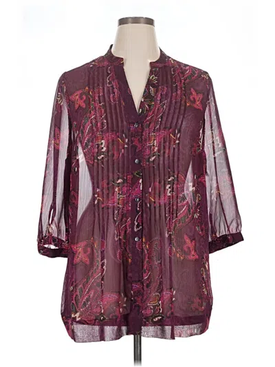 Pre-owned Charter Club 3/4 Sleeve Blouse In Burgundy