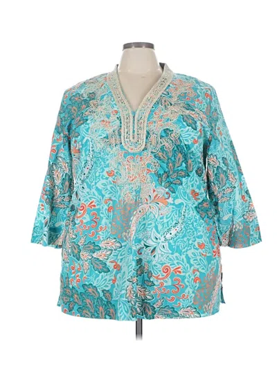 Pre-owned Charter Club 3/4 Sleeve Blouse In Teal