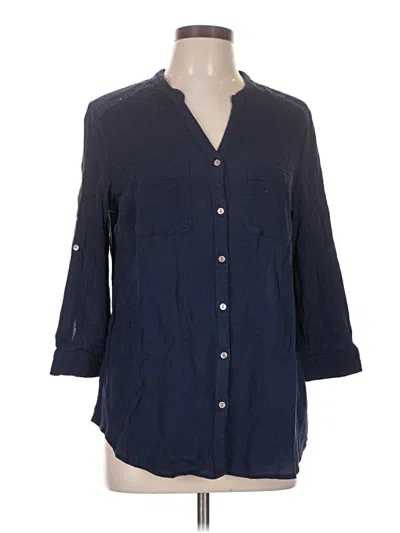Pre-owned Charter Club 3/4 Sleeve Button Down Shirt In Blue