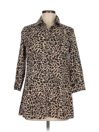 Pre-owned Charter Club 3/4 Sleeve Button Down Shirt In Brown