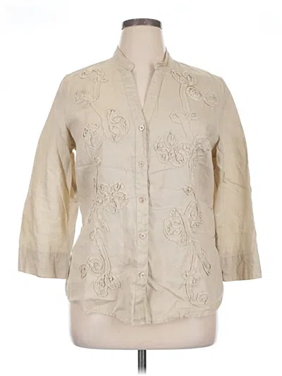 Pre-owned Charter Club 3/4 Sleeve Button Down Shirt In Ivory