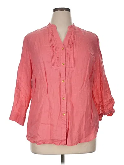 Pre-owned Charter Club 3/4 Sleeve Button Down Shirt In Pink