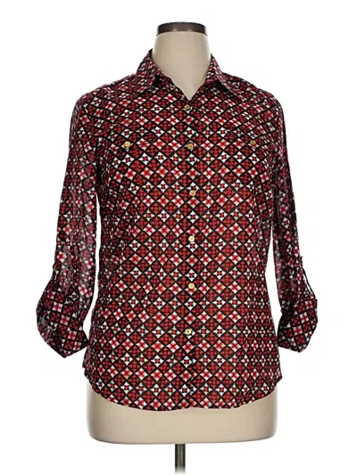 Pre-owned Charter Club 3/4 Sleeve Button Down Shirt In Red