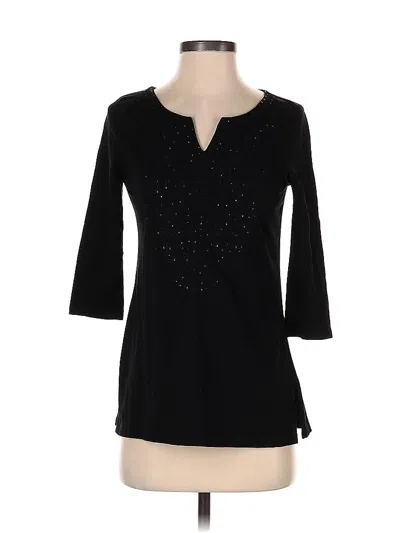 Pre-owned Charter Club 3/4 Sleeve Top Black Keyhole Neckline Tops